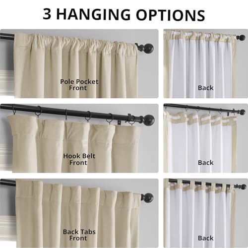 HPD Half Price Drapes Signature Velvet Thermal Blackout Curtains for Living Room 96 Inch Long (1 Panel) Rod Pocket Insulated Blackout Curtains for Bedroom Window Curtains, 50W x 96L, Alabaster Beige