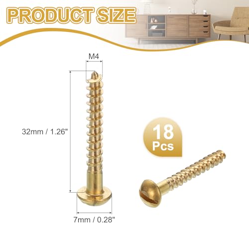 Tornillos para madera MECCANIXITY, M4 x 32 mm, latón, cabeza redonda ranurada, autorroscantes rápidos, paquete de 18 miniatura 2