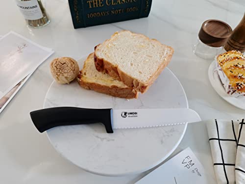 Umogi Ceramic Knife Set With Sheath In Gift Box - Healthy Stain Resistant & Non-Rust,Dishwasher Safe - Black Kitchen Knife Set With 6''Chef Knife, 6''Serrated Bread Knife,5''Utility & 4''Paring Knife #TOP2