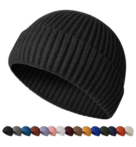 HiRui Fisherman Beanie for Men Women, Knit Trawler Beanie Watch Hats Winter Caps (Black)