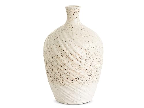Labcosi Ceramic Vase, White Flower Vase for Centerpieces, Large Farmhouse Vase Set for Shelf, Coffee Table, Living Room, Modern Home Decor, 6 ¼"L x 6 ¼"W x 9 ¾"H