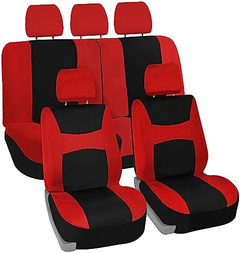 FH Group Car Seat Covers Full Set Cloth - Universal Fit, Automotive, Low Back Front, Airbag Compatible, Split Bench Rear Washable Car Seat Cover for SUV, Sedan, Van Red