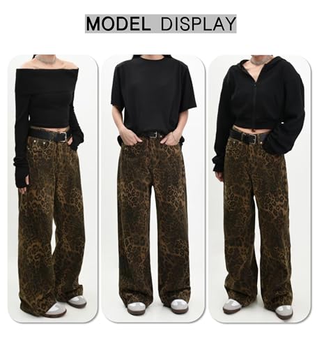Unisex Y2k Leopard Print Jeans Oversized Wide Leg Pants Grunge Pants Streetwear Pants Baggy Jeans 2000s Leopard Pants3