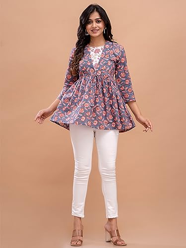 Image of feranoid Women's Cotton Floral Printed Short Kurti Tunic Top