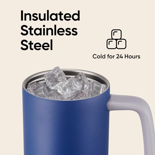 Image of Fijinhom 32 oz Tumbler with Handle, 304 Stainless Steel Insulated Water Bottle Keeps Cold 24 Hours, Water tumbler with flip straw, Insulated Coffee Mug, Travel Cup for Sports & Gifts, Blue
