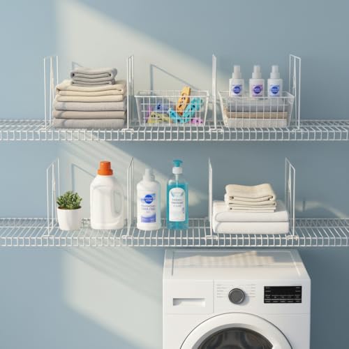 ziroland Wire Shelf Dividers - White Closet Organization & Storage Organizer - No Tool Shelf Divider for Wire Shelves - Metal Shelf Accessories – for 12“ Deep Wire Shelves – Tall 12” Height – 8 Pack by ziroland - Used condition - Image 6