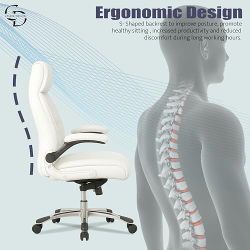 Image of Premium Leatherette Boss Office Chair | Ergonomic High-Back Revolving Chair for Home, Office, Study & Gaming | Height Adjustable Executive Chair with Chrome Base | 1 Piece (White)
