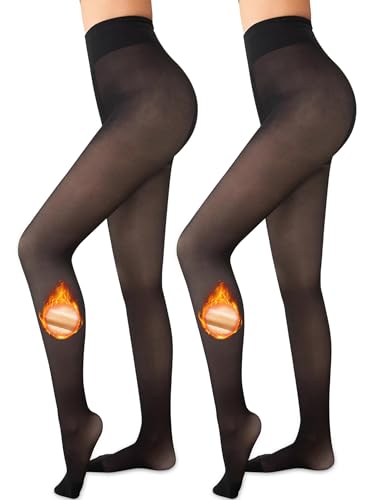 Image of Ibeauti Womens Fleece Lined Tights Sheer Warm Fake Translucent Thermal Pantyhose Stretchy Thick Fleece Tights Control Top