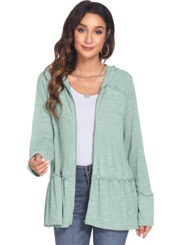 Image of DEESHA Plus Size Zip Up Hoodie for Curvy Women Spring Ruffle Hooded Sweatshirts Jacket Cardigans Lightweight