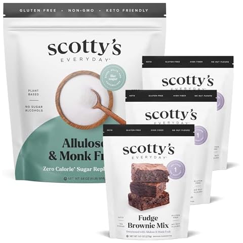 Keto Fudge Brownie Mix 9.5oz 3-Pack and Allulose & Monk Fruit Zero Calorie Sugar Replacement 2lb Bundle Cover