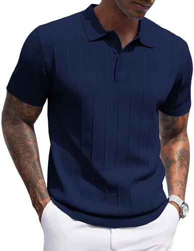 COOFANDY Polo Uomo Manica Corta Estate Maglia Designer Bottone Golf Lavoro Top Casual Elegante Blu Navy XL