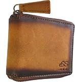 Zipper wallet for men - Real Vegetable tan Leather wallets - Credit card holder with zip coin pocket - Teak - best cool gifts for dad (4 .25" x 3.50 ")
