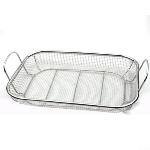 Cesta de parrilla de acero inoxidable resistente para verduras, carne y mariscos, 15 x 11 pulgadas con asas resistentes para barbacoa al aire libre y camping