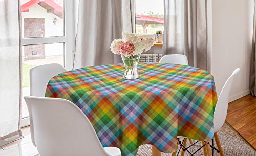 ABAKUHAUS Plaid Nappe Ronde, Coloré été Madras Style, Nappe en Cercle pour Salle à Manger ou Cuisine, 150 cm, Multicolore Cover