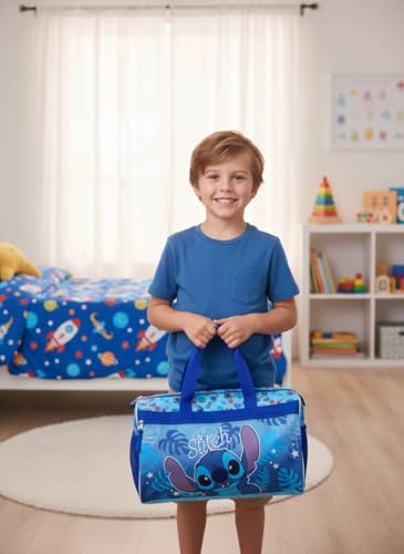 Image of Disney Stitch Kids' Duffle Bag - Lilo & Stitch Travel Gym Bag with Adjustable Strap, Mesh Side Pockets & Zipper Pocket
