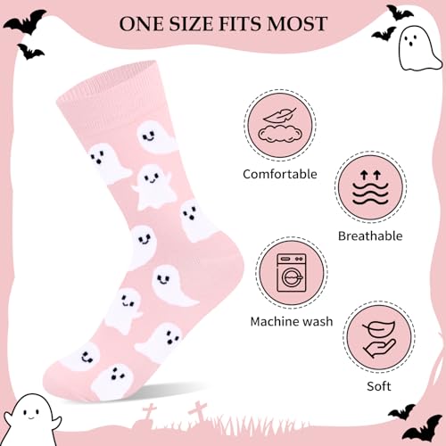 Cantustime Funny Pink Halloween Socks for Women Ladies & Teen Girls - Ghost Spooky Fun Cute Womens Novelty Crazy Funky Dress Crew Socks - Halloween Gifts Stockings Costumes - Image 5