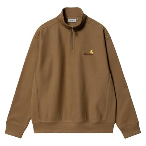 Carhartt WIP i027014-2 HALF Zip AMERICAN SCRIPT Men's Half Zip Sweatshirt, HamiltonBrown (HZ), XL
