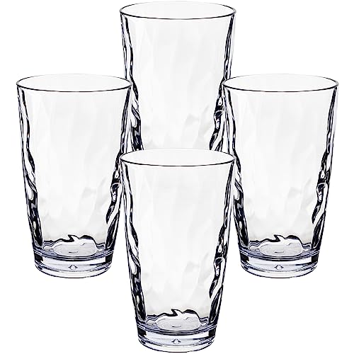 Hummelladen 4x Campingglas aus Acryl 460ml klar - Trinkglas Acrylglas Wasserglas Kunststoff Camping Garten Echtglasoptik Picknick Becher Kinder Senioren Longdrink Coktail