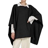 kaschmir anzug damen [Design]: Pullover mit Rundhalsausschnitt und Volltonfarbe, zeigt einen klassischen und lässigen Poncho-Stil; Passend zu einem Lieblingsgürtel tragen Sie das modische Sweater Top.