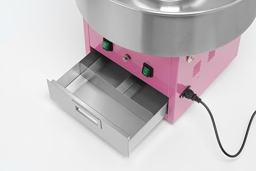 Foto von HENDI Zuckerwattemaschine, mit Zuckerspender, Schublade, herausnehmbare Schale, Überhitzungssicherung, Cotton Candy Machine, Zuckerwatte Maschine, 230V/1130W, 520x520x(H)503mm, Edelstahl, Rosa