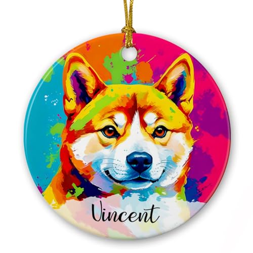 Shiba Inu Dog Christmas Ornament Decor, Customized Shiba Inu Colorful Ceramic Ornament 2025, Pet Owner Xmas Tree Keepsake Gifts for Dog Lover Dad Mom, Customized Name Colorful Pet Ceramic Ornaments