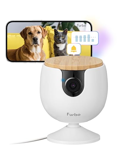 Furbo Mini Videocamera + Pacchetto Sicurezza Casa [PREMIUM CON ABBONAMENTO RICHIESTO] Con App, Visione Notturna a Colori, Audio a Due Vie, Avvisi Abbaio o Miagolio, per Cani o Gatti, per Interni