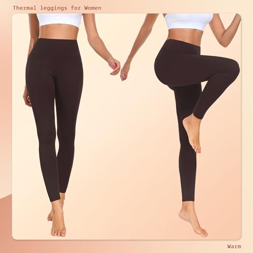 BENNIES Thermo Leggings Damen Thermoleggings Winter Gefüttert Leggins Braun High Waist Fleece Winterleggings Lange Blickdichte Thermoleggins Thermohose Warme Sportleggins Sport Hose Weiche Yogahose L