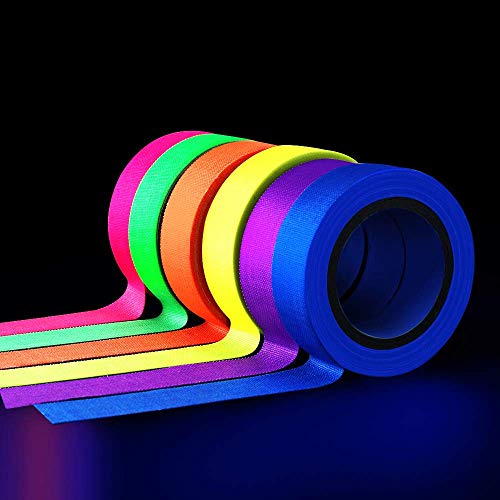 LightingWill UV Blacklight Reactive Fluorescent, Fluorescent Gaffer Cloth Tape, 0.59in X 16.5FT Per Roll, Decorative Black Light Neon Party Tape With Glow Party Supplies, 6 Colors