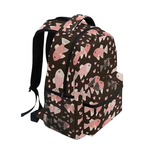 Love Fish Brown Backpack for School Boys Girls Adults Kids Bookbag Laptop Bag 18L2