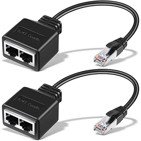 Weewooday RJ45 Ethernet Cable 2 Pieces Network Adapter Splitter Double Suitable Cat5 Cat5e Cat6 Cat7 LAN Extender Socket Connector Adapters, Black Cover