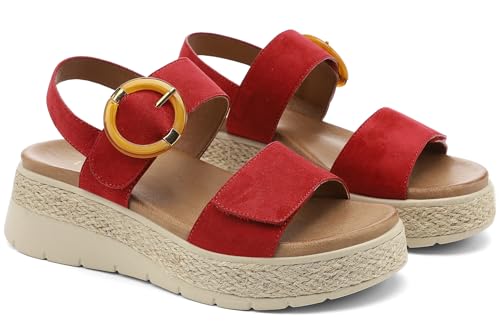 Image of UBFEN Womens Espadrille Platform Sandals Low Wedge Heel - Orthopedic Arch Support, Cushion Insole, Comfortable Dressy Buckle Sandals for Walking and Vacation