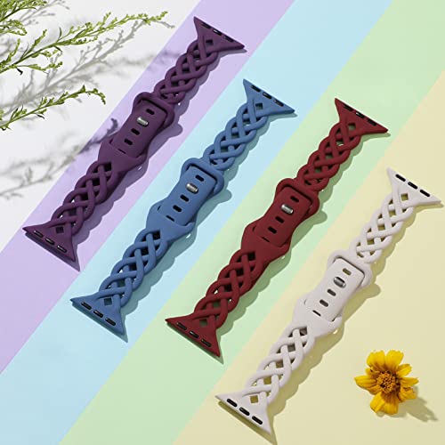 Image of Slim Silicone Bands Compatible with Apple Watch Band 40mm 38mm 41mm 44mm 45mm 46mm 49mm 42mm Women Floral Breathable Braided Lace Thin Sport Strap Replacement Wristbands iWatch SE Series 11 10 9 8 7 6 5 4 3 ultra 2
