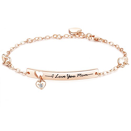 NinaMaid Muttertag Damen Armband Frauen 925 Sterling Silber Armband mit Gravur I Love You Mom Funkelnden Zirkonia Mutter Geschenk Cover
