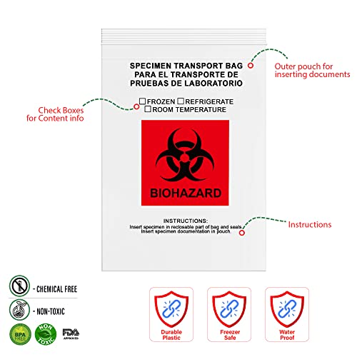 Image of GPI - 9 inch X 12 inch 1000 Pack, Biohazard Specimen Zip Bags, With Pouch, 2 Mil Thick, For Your Laboratory Or Health Care Facility Samples.