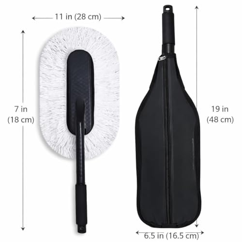 Image of Microfiber Car Duster with Handle, Wax-Coated Cotton Strands Cleaning Brush with Storage Cover (Wax Coated)