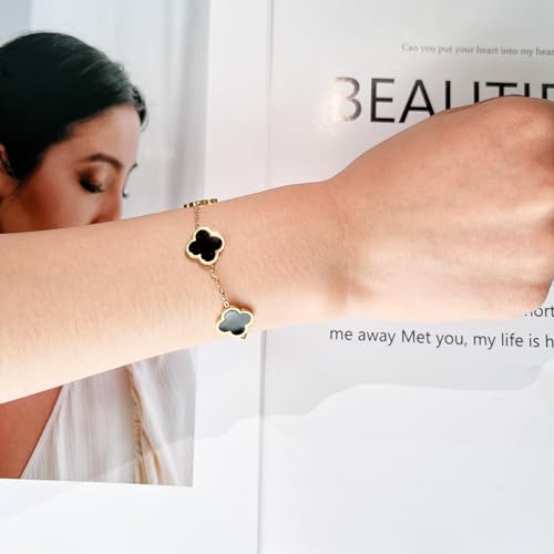 Image of AIPPK 18K Gold Plated Clover Lucky Bracelet for Women White /Black /Red /Green Flower Four Leaf Link Bracelets Trendy Jewelry Gifts for Women