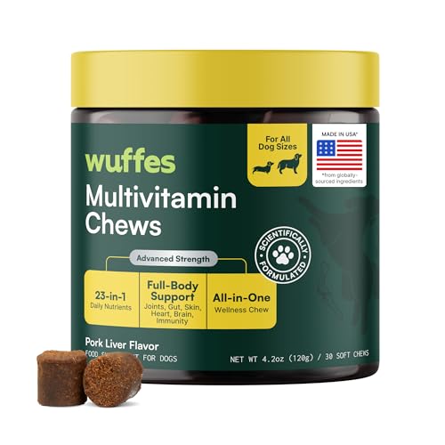 Wuffes 23-in-1 Dog Multivitamin Supplement for Hip & Joint, Skin & Coat and Immune System Support with Omega 3, Iron, Zinc, Vitamin C - Minerals & Vitamins for Senior Dogs and Puppies - 30 Soft Chews