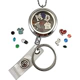 Custom Stainless Steel Lanyard with Floating Charm Locket Badge Reel with Sturdy Screw Top Lid and Key Ring Retractable Heavy Duty Rust and Tarnish Free Chain (FC LY MD)