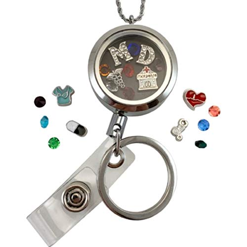 Real Charming Custom Stainless Steel Lanyard with Floating Charm Locket Badge with Sturdy Screw Top Lid and Key Ring Retractable Heavy Duty Rust and Tarnish Free Chain (FC LY MD)