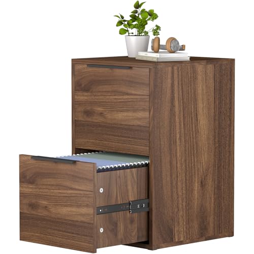 FATIGOS 2 Drawer File Cabinets, Wood File Cabinet with Hanging Bar for Letter Size, Under Desk Drawer, Small File Cabinets for Home Office, Dark Walnut