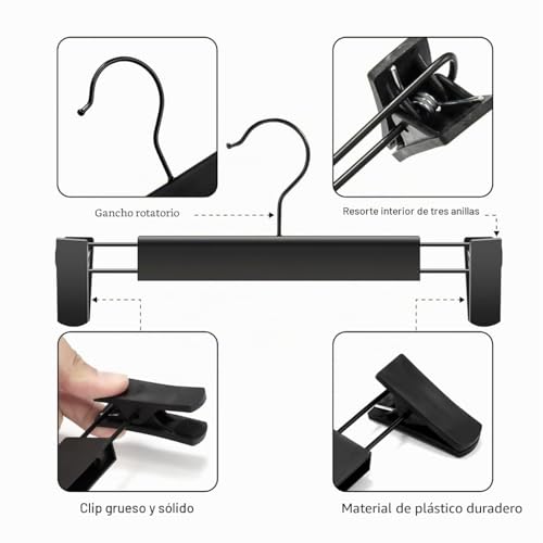 Miniatura 2 de Guanjune Perchas Para Pantalones,Colgadores De Falda Que Ahorran Espacio Con Ganchos Giratorios De 360 ,Clips Ajustables Para Colgar Pantalones,Ropa Abrigo Prenda Jeans Perchas 10 Piezas, Negro