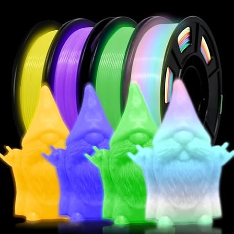 RepRapper Glow in The Dark PLA Filament 1.75mm (4×250g) – High-Brightness Luminous 3D Printer Filament Bundle (Purple, Yellow, Green & White to Rainbow) for FDM Printers