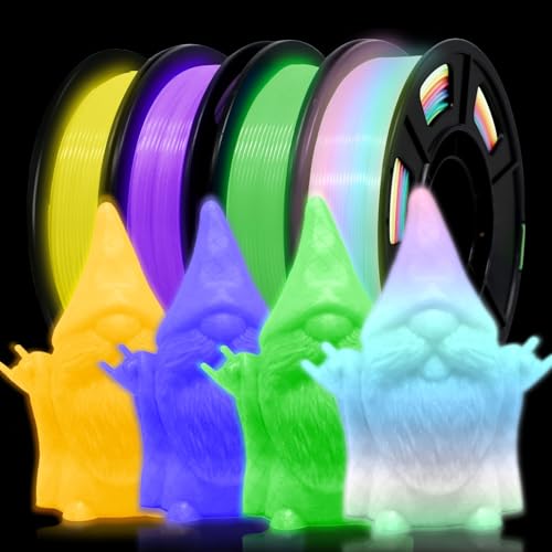 RepRapper Glow in The Dark PLA Filament 1.75mm (4×250g) – High-Brightness Luminous 3D Printer Filament Bundle (Purple, Yellow, Green & White to Rainbow) for FDM Printers