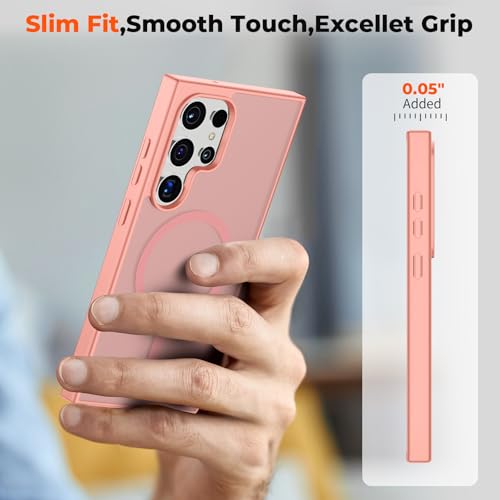 Image of SUPFINE Magnetic for Samsung Galaxy S23 Ultra Case, (Built-in Magnets) (Military Grade Drop Protection) Slim Translucent Shockproof Phone Case,Light Pink