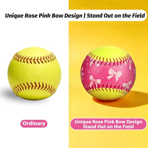 AKAIXI 12 inch Fastpitch Balls Durable PVC Cover with PU Core Pink Bow Fastpitch Softball Great for Practice Training Games - Official Size and Weight 1 Pack Pink Bow — view 4
