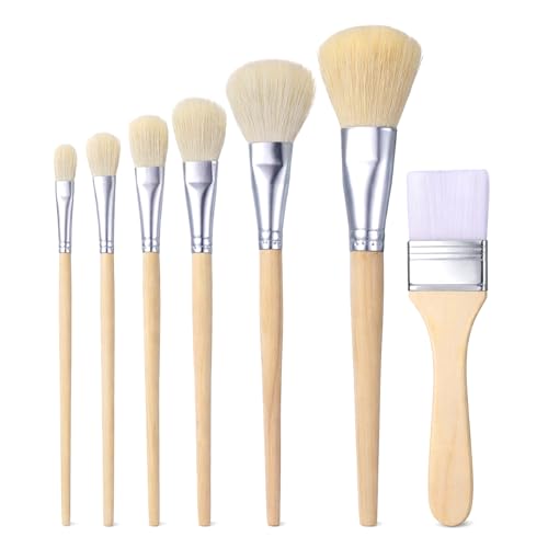 7 PCS Mop Brush for Acrylic Painting, Blending Brush for Acrylic Painting, Mop Paint Brushes for Gilding, Watercolor, Gouache Oil, Pottery