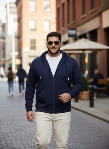Image of UNSTD Men Solid Maroon Zip-Up Hoodie | Full Sleeve Hooded Sweatshirt with Kangaroo Pockets | Casual Winter Wear for Men