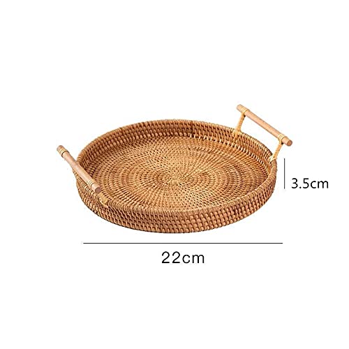 Hand-woven Wicker Storage Bread Baskets,Round Fruit Baskets with Handle, Natural Woven Serving Basket Bowls, Decorative Baskets for Kitchen Counter Organizing (S-8.7X8.7X1.2inch)