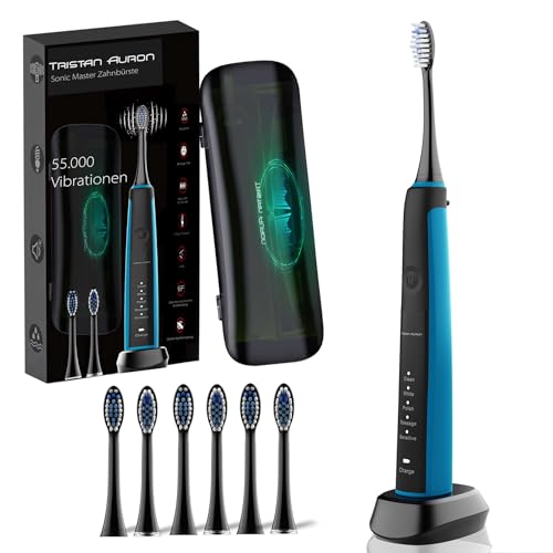 Tristan Auron SonicMaster Schallzahnbürste Blau – 6 Bürstenköpfe
