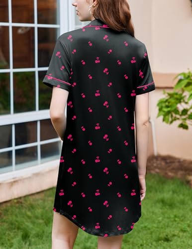 Image of Ekouaer Nightgowns for Women Button Down Sleepshirt Short Sleeve Nightshirt Boyfriend Pajamas V Neck Nightdress S-XXXL